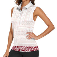 Samoa Siapo Red Trimmed Women Sleeveless Polo Shirt Samoa White Sunday - Polynesian Pride