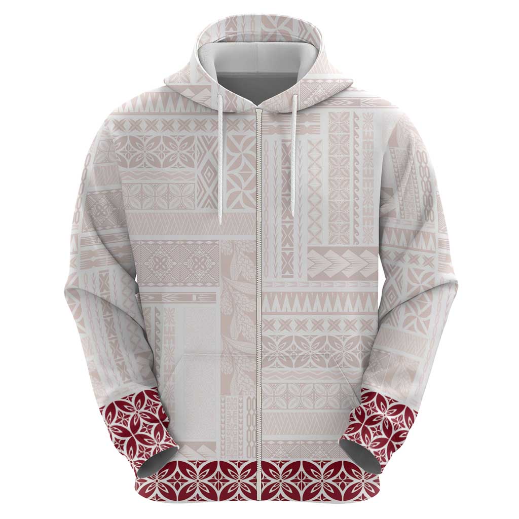 Samoa Siapo Red Trimmed Zip Hoodie Samoa White Sunday - Polynesian Pride