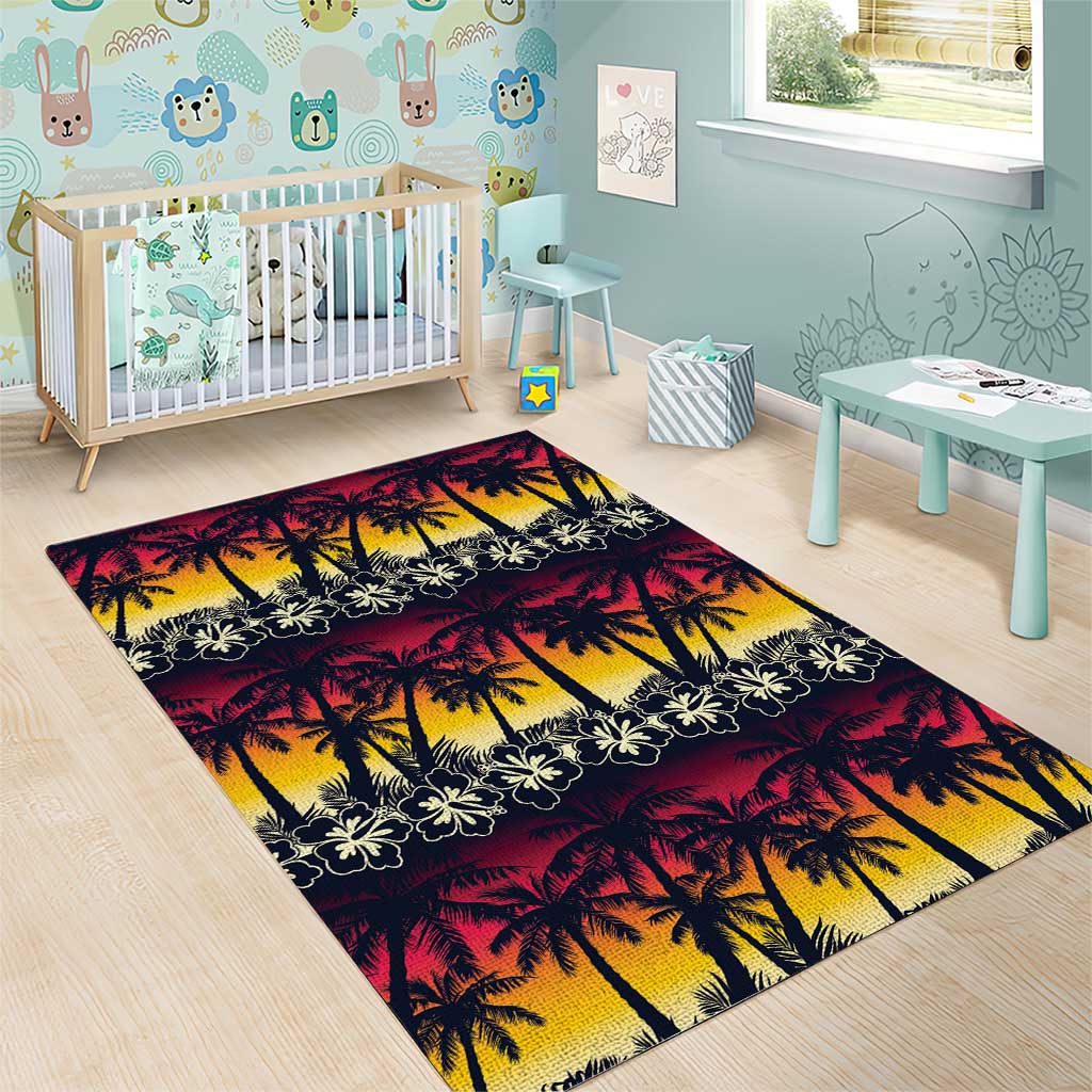 Hawaii Hibiscus Palm Tree Sunset Area Rug Tropical Style - Polynesian Pride