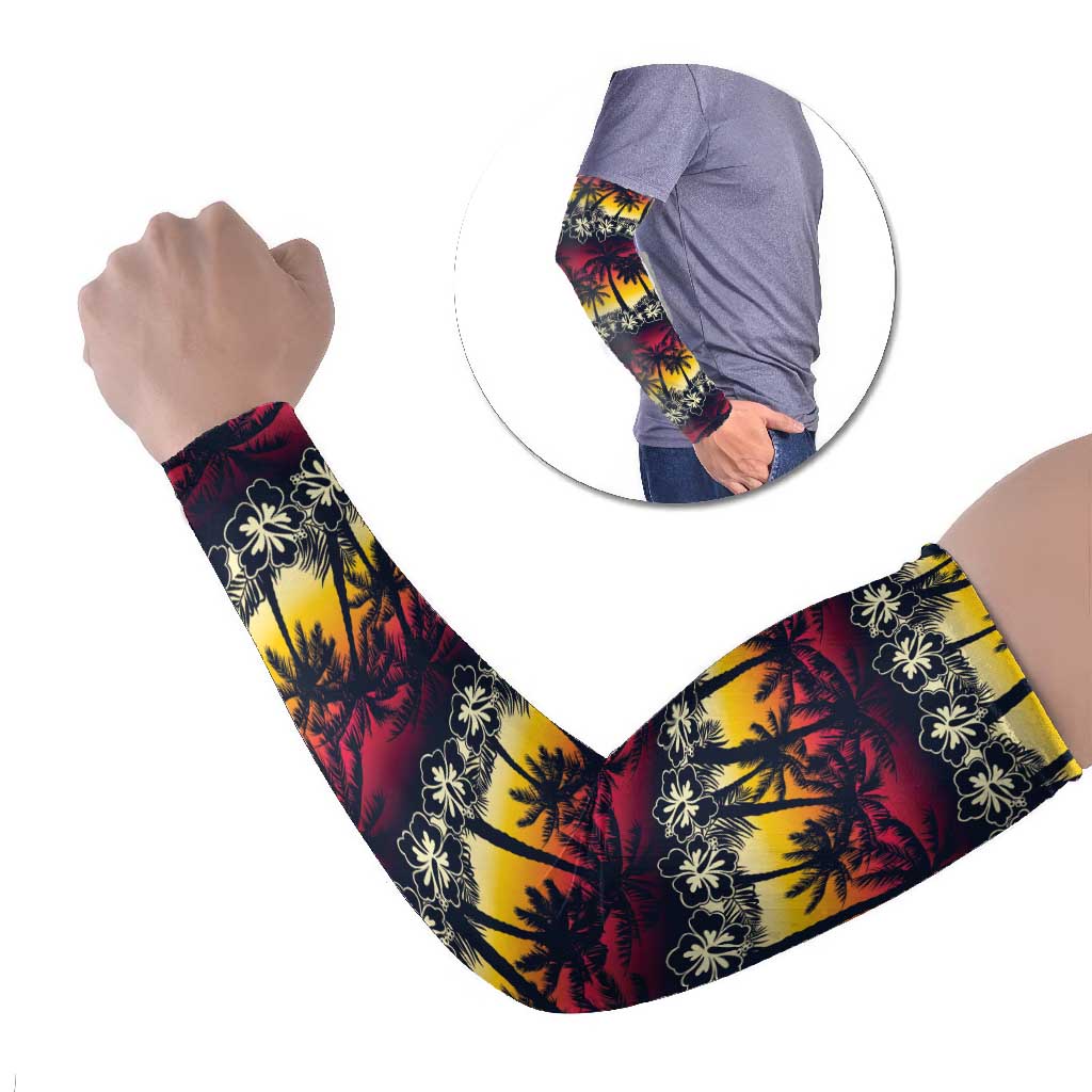 Hawaii Hibiscus Palm Tree Sunset Arm Sleeves Tropical Style - Polynesian Pride