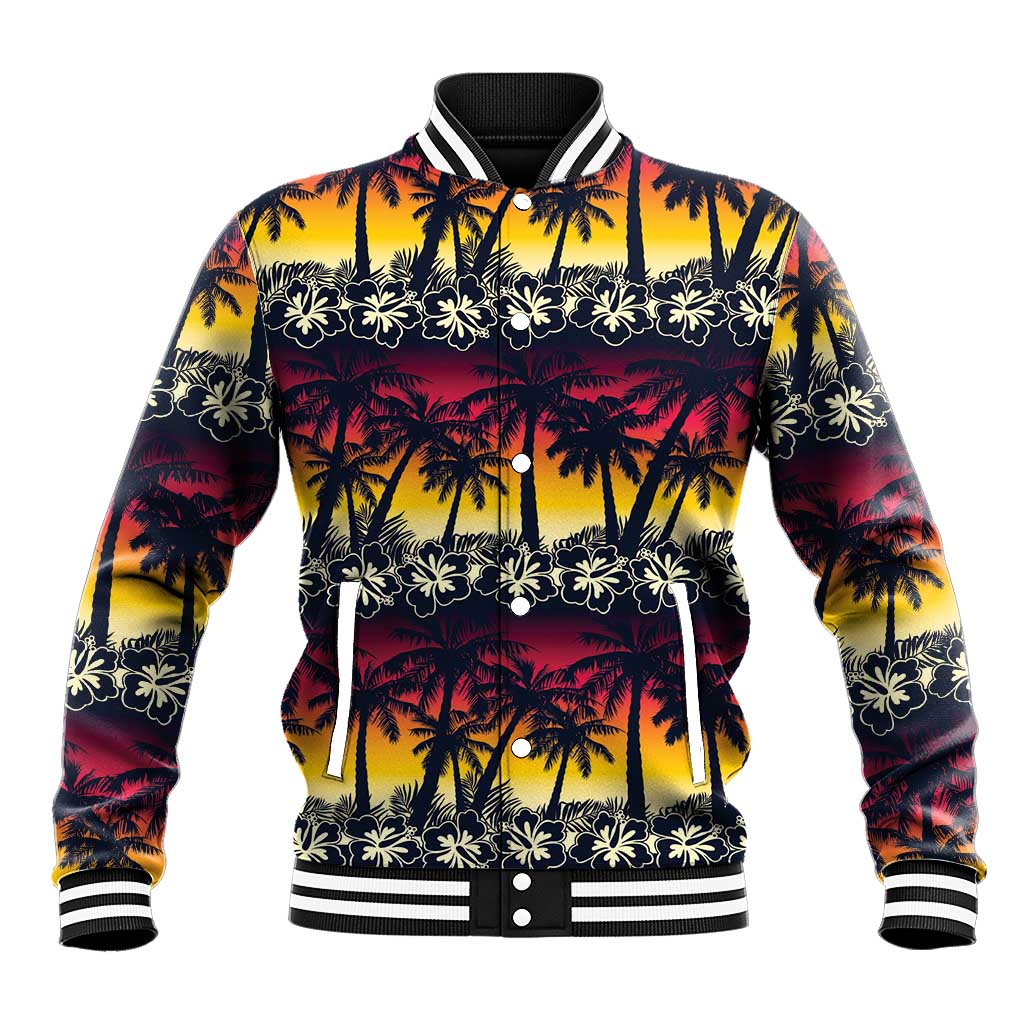 Hawaii Hibiscus Palm Tree Sunset Baseball Jacket Tropical Style - Polynesian Pride