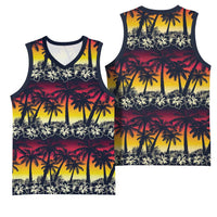 Hawaii Hibiscus Palm Tree Sunset Basketball Jersey Tropical Style - Polynesian Pride