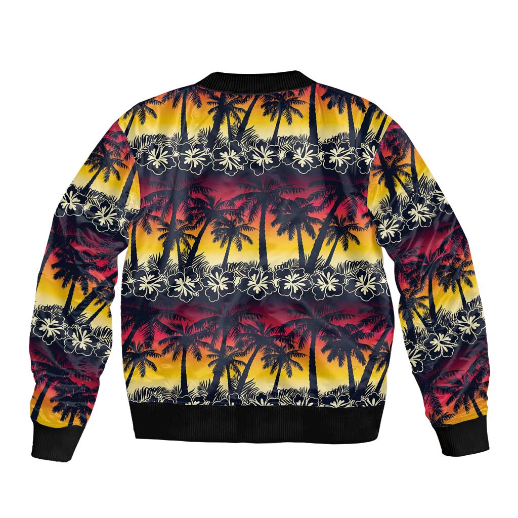 Hawaii Hibiscus Palm Tree Sunset Bomber Jacket Tropical Style - Polynesian Pride