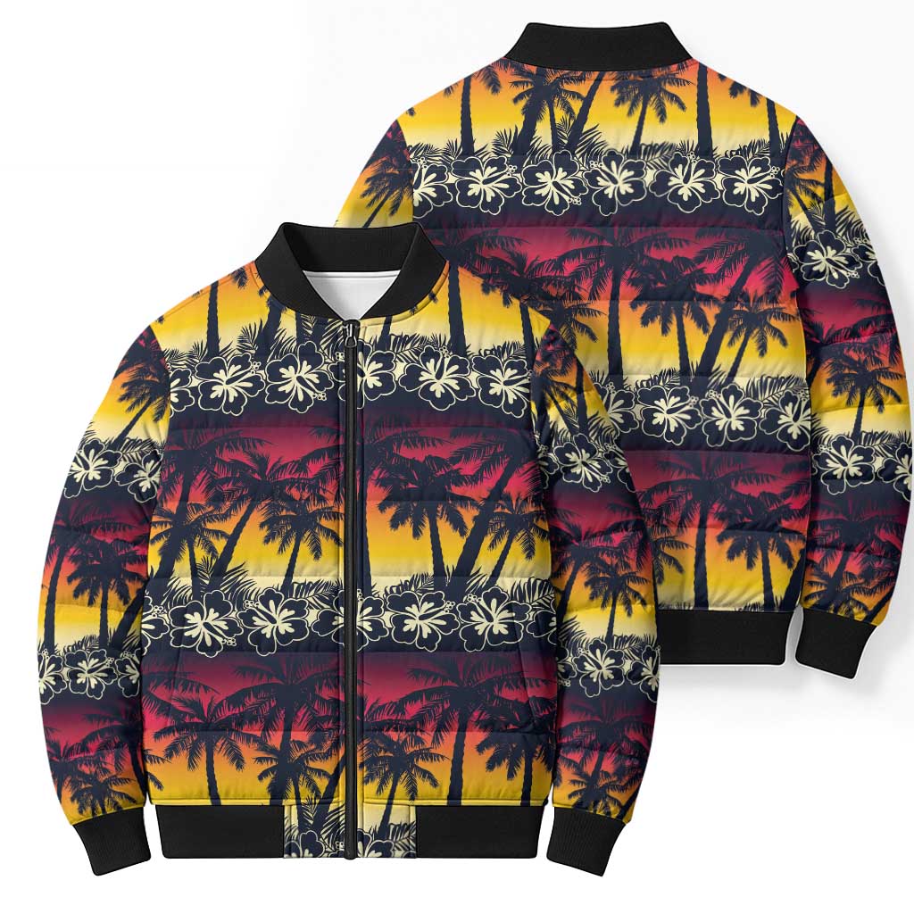 Hawaii Hibiscus Palm Tree Sunset Bomber Puffer Jacket Tropical Style - Polynesian Pride