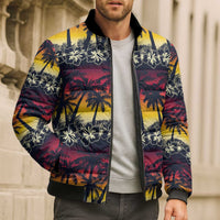 Hawaii Hibiscus Palm Tree Sunset Bomber Puffer Jacket Tropical Style - Polynesian Pride