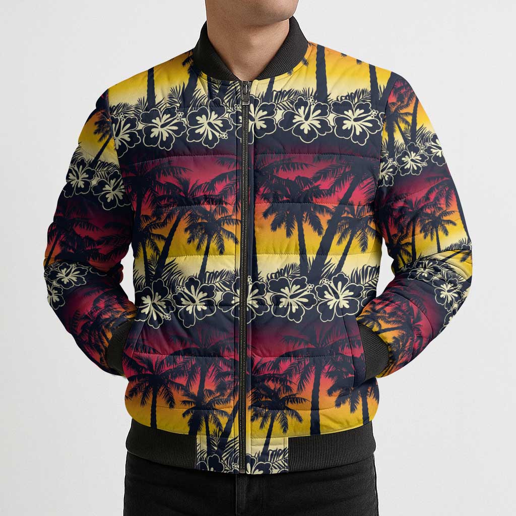 Hawaii Hibiscus Palm Tree Sunset Bomber Puffer Jacket Tropical Style - Polynesian Pride