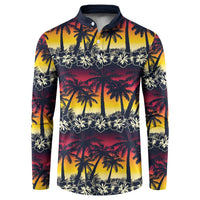 Hawaii Hibiscus Palm Tree Sunset Button Sweatshirt Tropical Style - Polynesian Pride