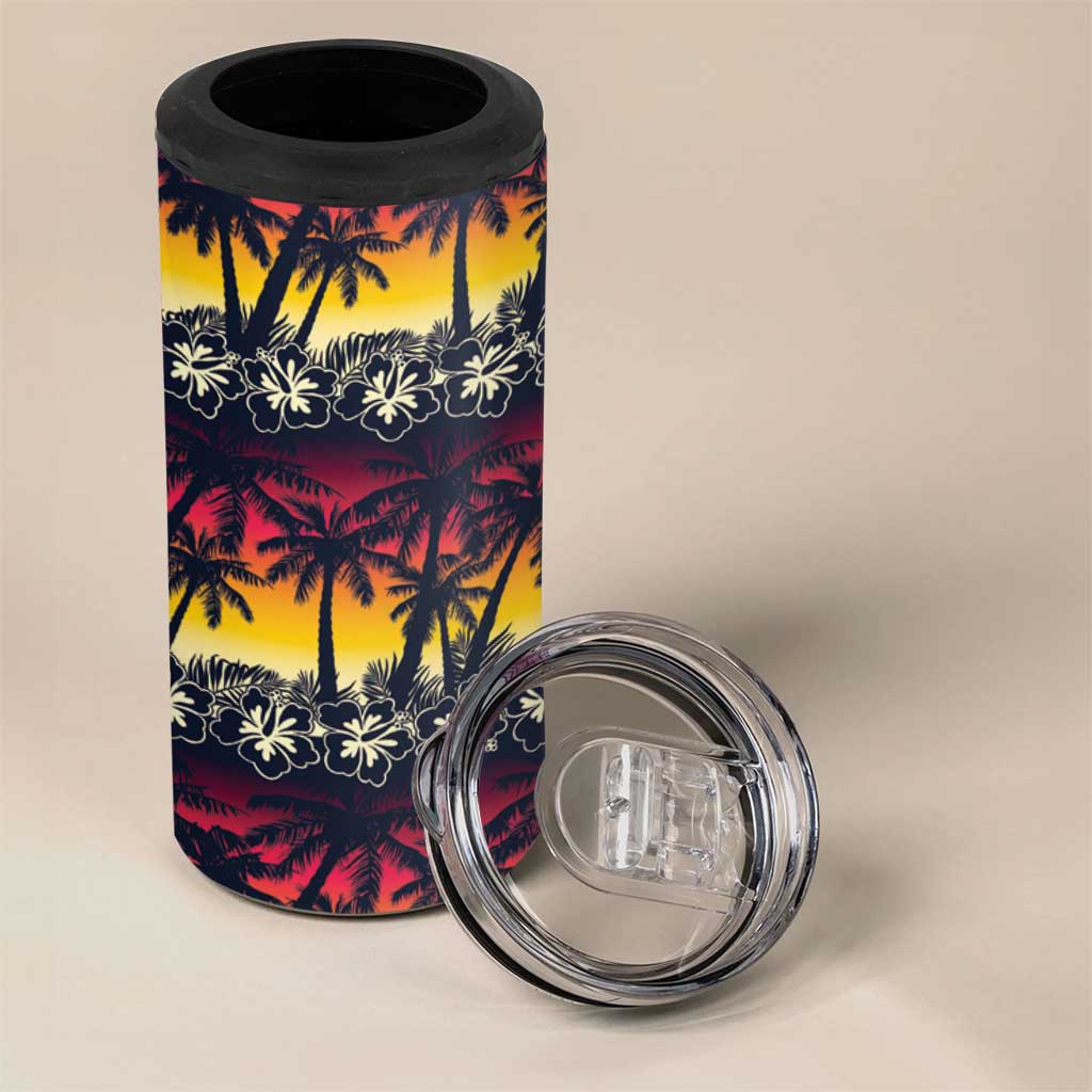 Hawaii Hibiscus Palm Tree Sunset 4 in 1 Can Cooler Tumbler Tropical Style - Polynesian Pride