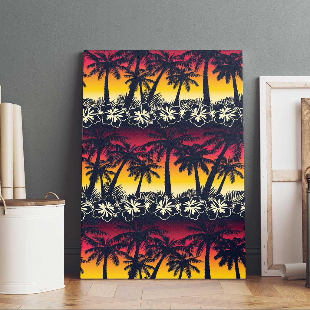 Hawaii Hibiscus Palm Tree Sunset Canvas Wall Art Tropical Style - Polynesian Pride