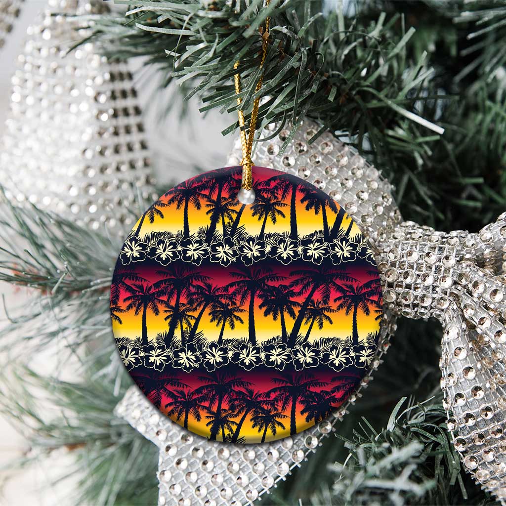 Hawaii Hibiscus Palm Tree Sunset Ceramic Ornament Tropical Style - Polynesian Pride