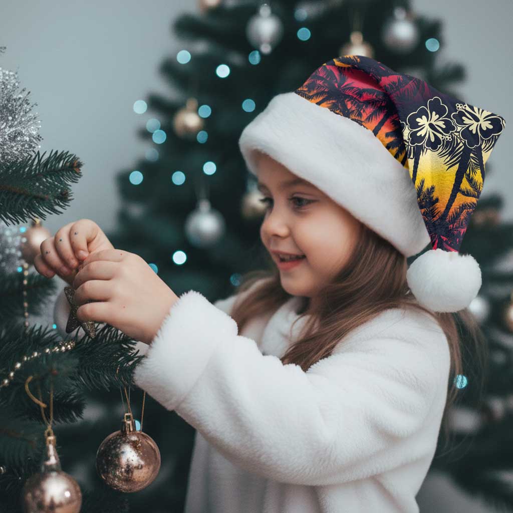 Hawaii Hibiscus Palm Tree Sunset Christmas Santa Hat Tropical Style - Polynesian Pride
