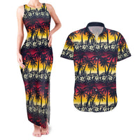 Hawaii Hibiscus Palm Tree Sunset Couples Matching Tank Maxi Dress and Hawaiian Shirt Tropical Style - Polynesian Pride