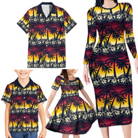 Hawaii Hibiscus Palm Tree Sunset Family Matching Long Sleeve Bodycon Dress and Hawaiian Shirt Tropical Style - Polynesian Pride