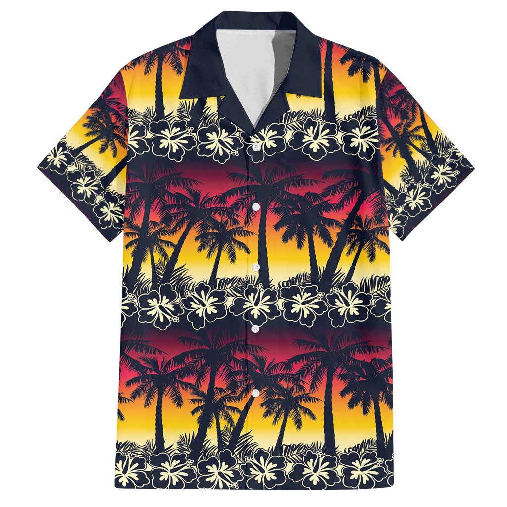 Hawaii Hibiscus Palm Tree Sunset Family Matching Long Sleeve Bodycon Dress and Hawaiian Shirt Tropical Style - Polynesian Pride