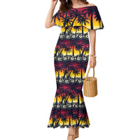 Hawaii Hibiscus Palm Tree Sunset Family Matching Mermaid Dress and Hawaiian Shirt Tropical Style - Polynesian Pride