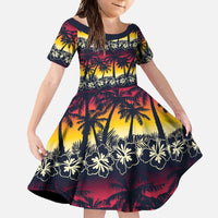 Hawaii Hibiscus Palm Tree Sunset Family Matching Off Shoulder Maxi Dress and Hawaiian Shirt Tropical Style - Polynesian Pride