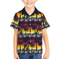 Hawaii Hibiscus Palm Tree Sunset Family Matching Off Shoulder Short Dress and Hawaiian Shirt Tropical Style - Polynesian Pride