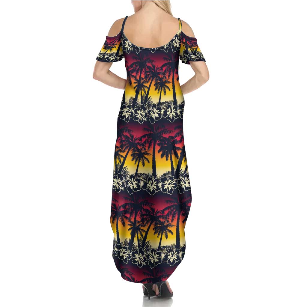 Hawaii Hibiscus Palm Tree Sunset Family Matching Summer Maxi Dress and Hawaiian Shirt Tropical Style - Polynesian Pride