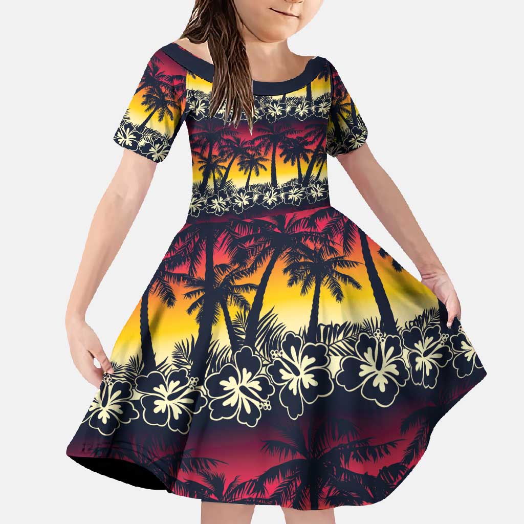 Hawaii Hibiscus Palm Tree Sunset Family Matching Tank Maxi Dress and Hawaiian Shirt Tropical Style - Polynesian Pride