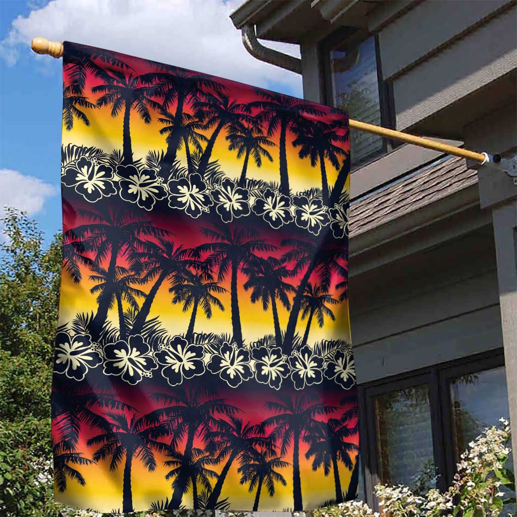 Hawaii Hibiscus Palm Tree Sunset Garden Flag Tropical Style - Polynesian Pride