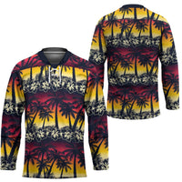 Hawaii Hibiscus Palm Tree Sunset Hockey Jersey Tropical Style - Polynesian Pride