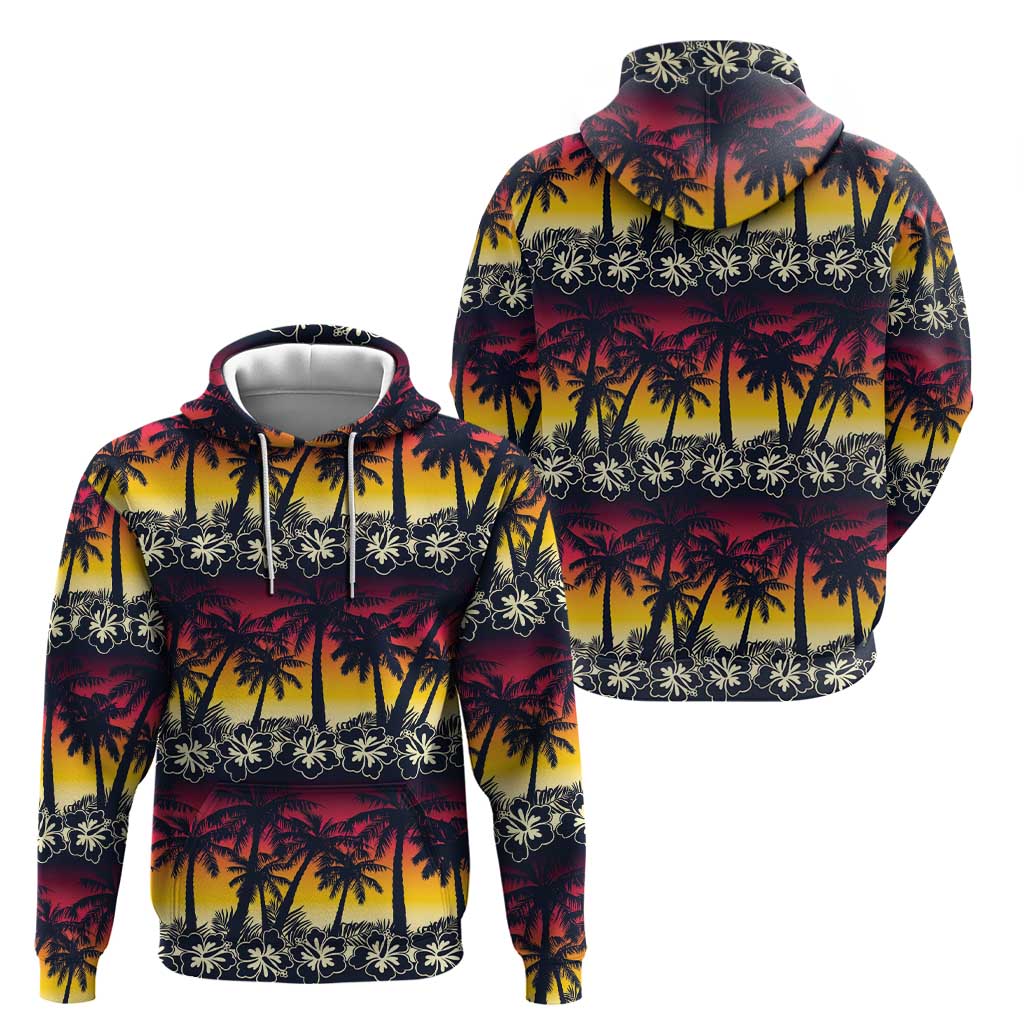 Hawaii Hibiscus Palm Tree Sunset Hoodie Tropical Style - Polynesian Pride
