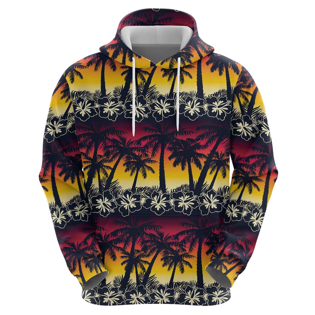 Hawaii Hibiscus Palm Tree Sunset Hoodie Tropical Style - Polynesian Pride