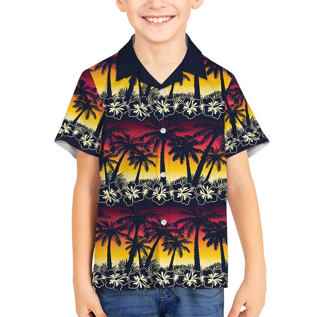 Hawaii Hibiscus Palm Tree Sunset Kid Hawaiian Shirt Tropical Style - Polynesian Pride