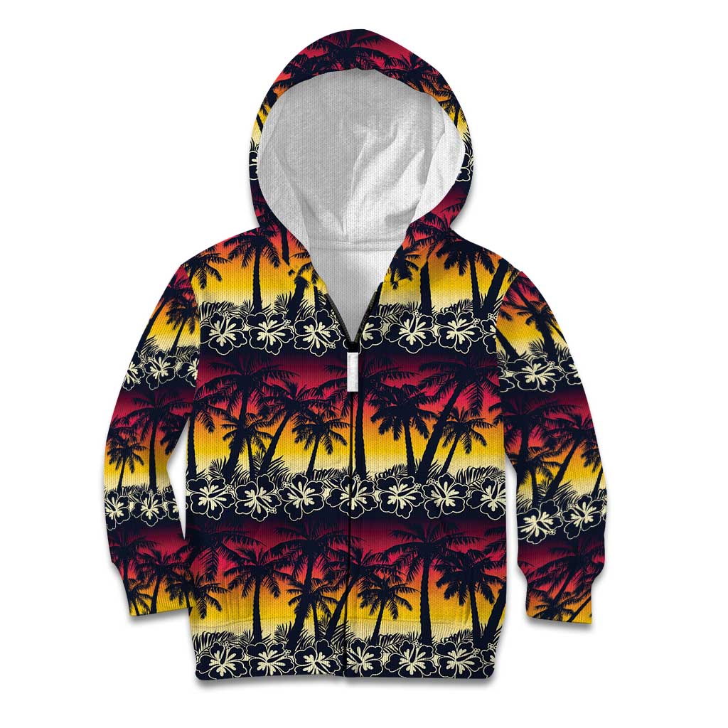 Hawaii Hibiscus Palm Tree Sunset Kid Hoodie Tropical Style - Polynesian Pride