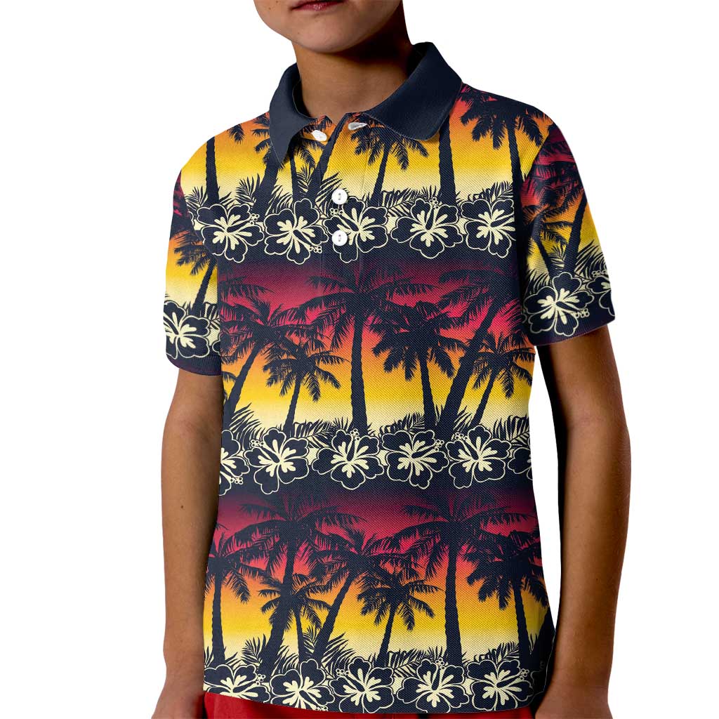 Hawaii Hibiscus Palm Tree Sunset Kid Polo Shirt Tropical Style - Polynesian Pride