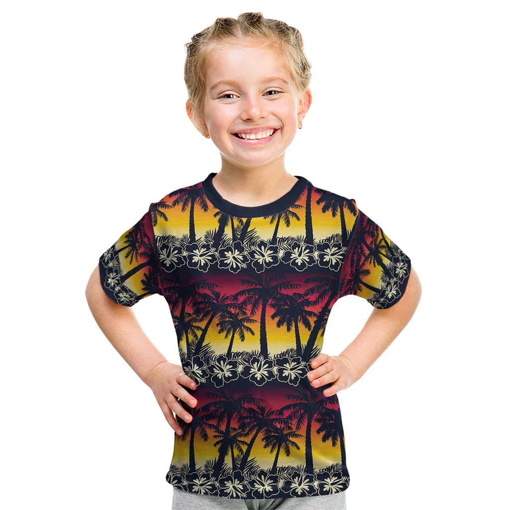 Hawaii Hibiscus Palm Tree Sunset Kid T Shirt Tropical Style - Polynesian Pride
