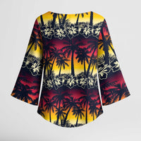 Hawaii Hibiscus Palm Tree Sunset Kimono Sleeve Blouse Tropical Style - Polynesian Pride