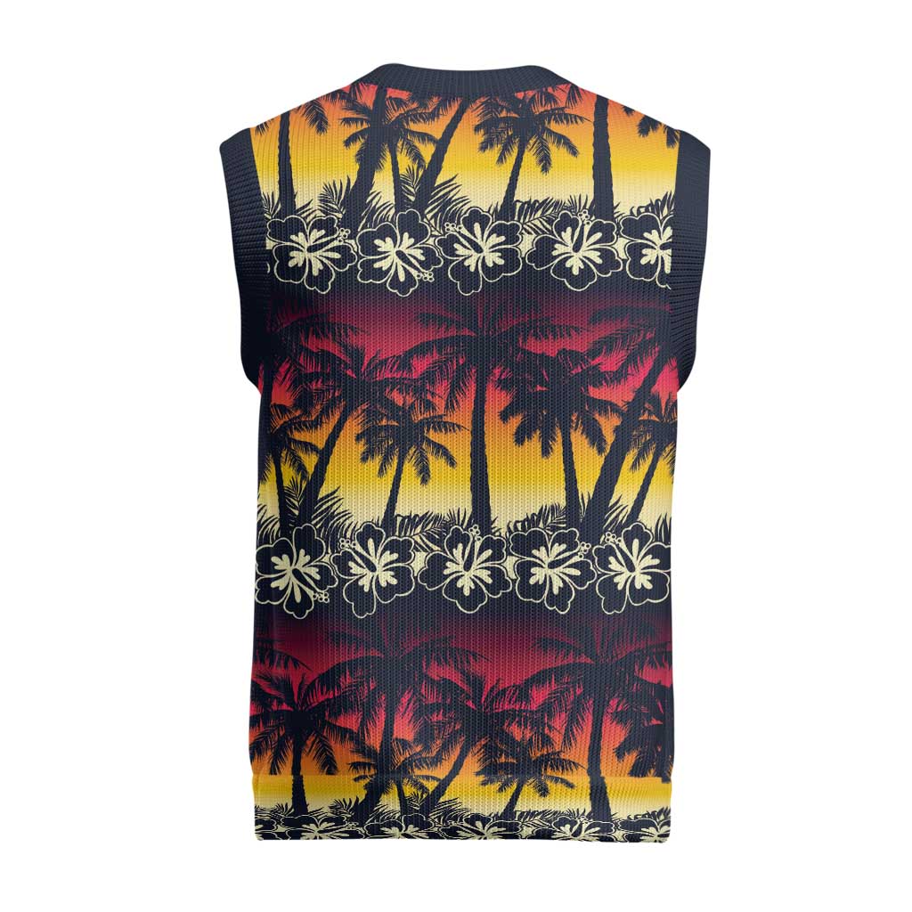 Hawaii Hibiscus Palm Tree Sunset Christmas Knitted V-Neck Vest Tropical Style - Polynesian Pride