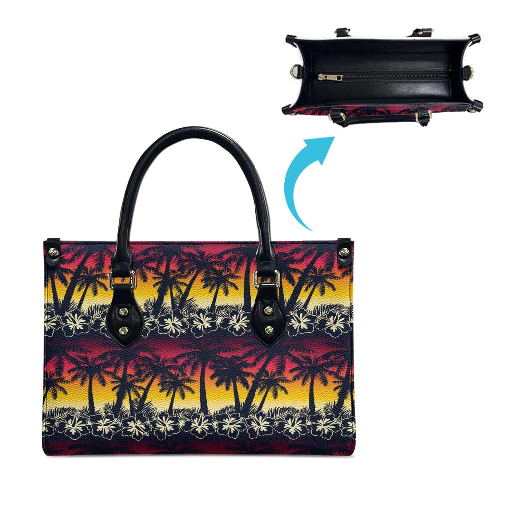 Hawaii Hibiscus Palm Tree Sunset Leather Bag Tropical Style - Polynesian Pride