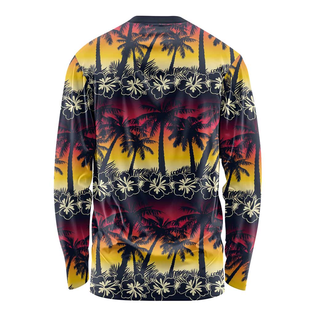 Hawaii Hibiscus Palm Tree Sunset Long Sleeve Shirt Tropical Style - Polynesian Pride