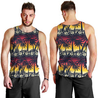 Hawaii Hibiscus Palm Tree Sunset Men Tank Top Tropical Style - Polynesian Pride