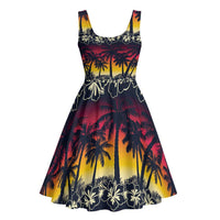 Hawaii Hibiscus Palm Tree Sunset Midi Dress Tropical Style - Polynesian Pride