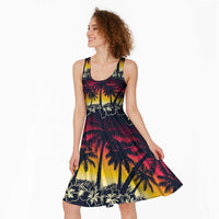 Hawaii Hibiscus Palm Tree Sunset Midi Dress Tropical Style - Polynesian Pride
