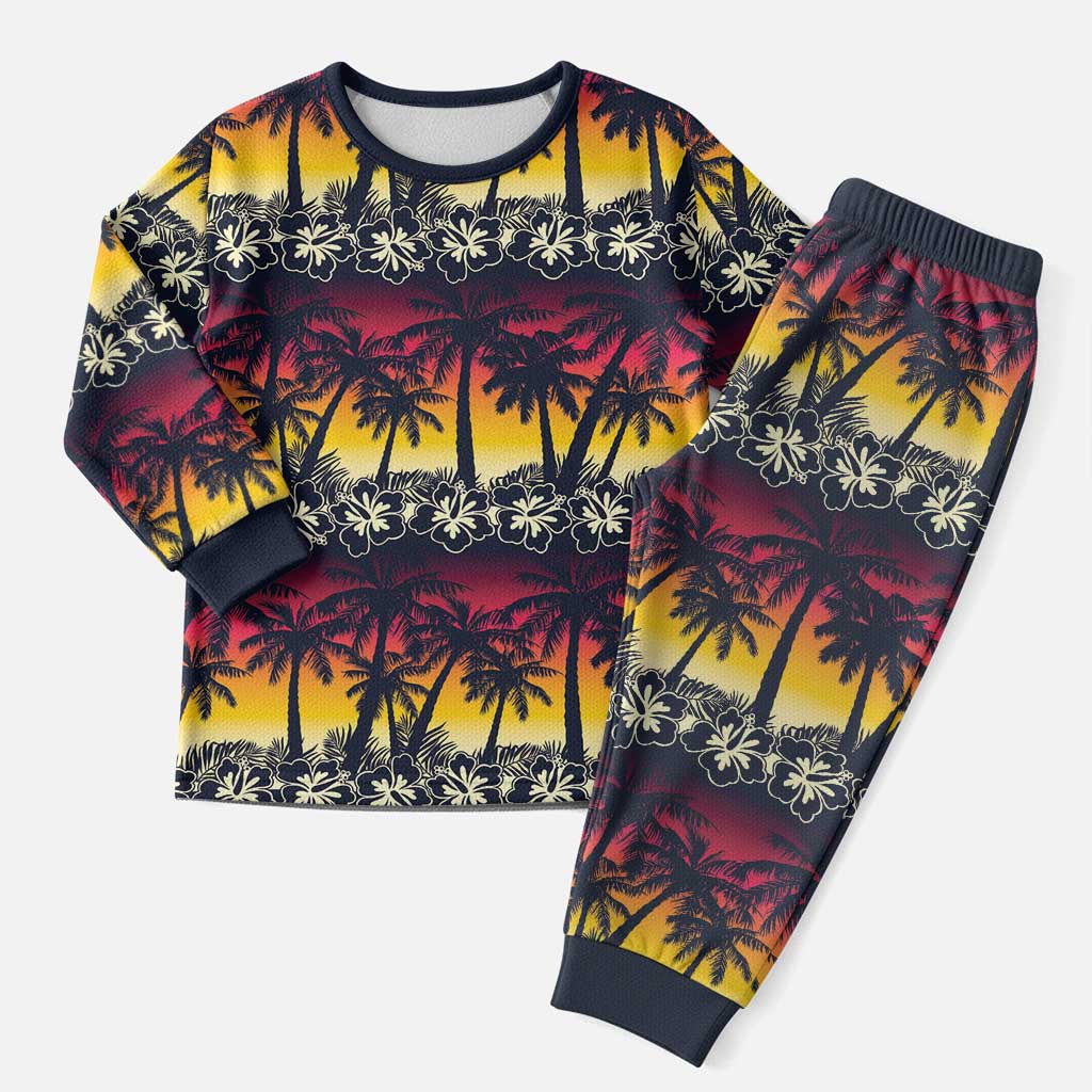 Hawaii Hibiscus Palm Tree Sunset Christmas Pajama Set Tropical Style - Polynesian Pride