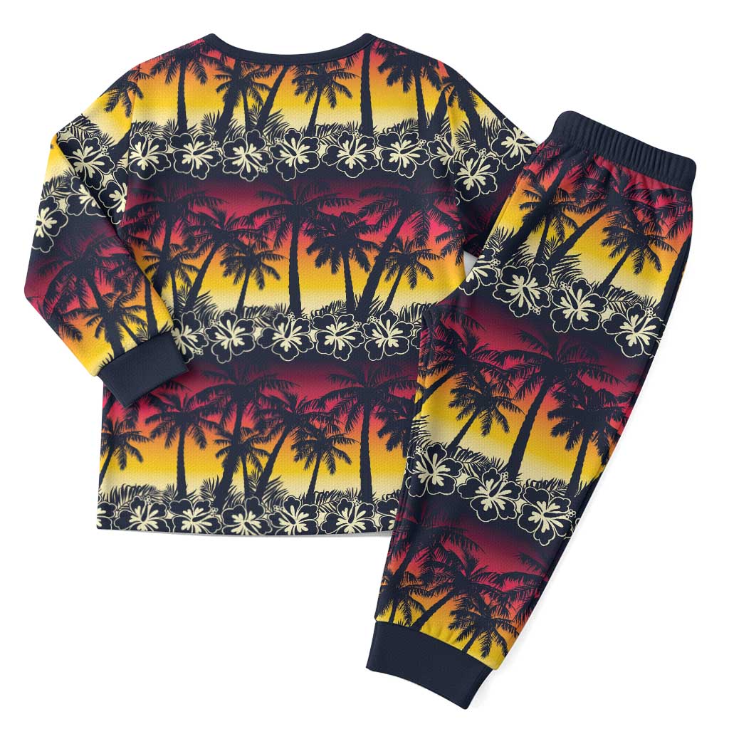Hawaii Hibiscus Palm Tree Sunset Christmas Pajama Set Tropical Style - Polynesian Pride