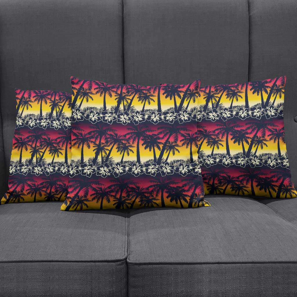 Hawaii Hibiscus Palm Tree Sunset Pillow Cover Tropical Style - Polynesian Pride