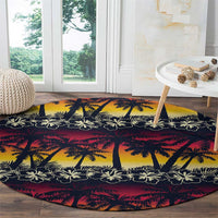 Hawaii Hibiscus Palm Tree Sunset Round Carpet Tropical Style - Polynesian Pride