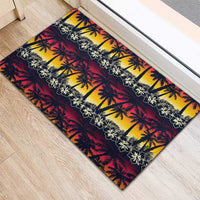 Hawaii Hibiscus Palm Tree Sunset Rubber Doormat Tropical Style - Polynesian Pride
