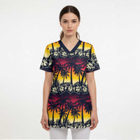 Hawaii Hibiscus Palm Tree Sunset Scrub Top Tropical Style - Polynesian Pride