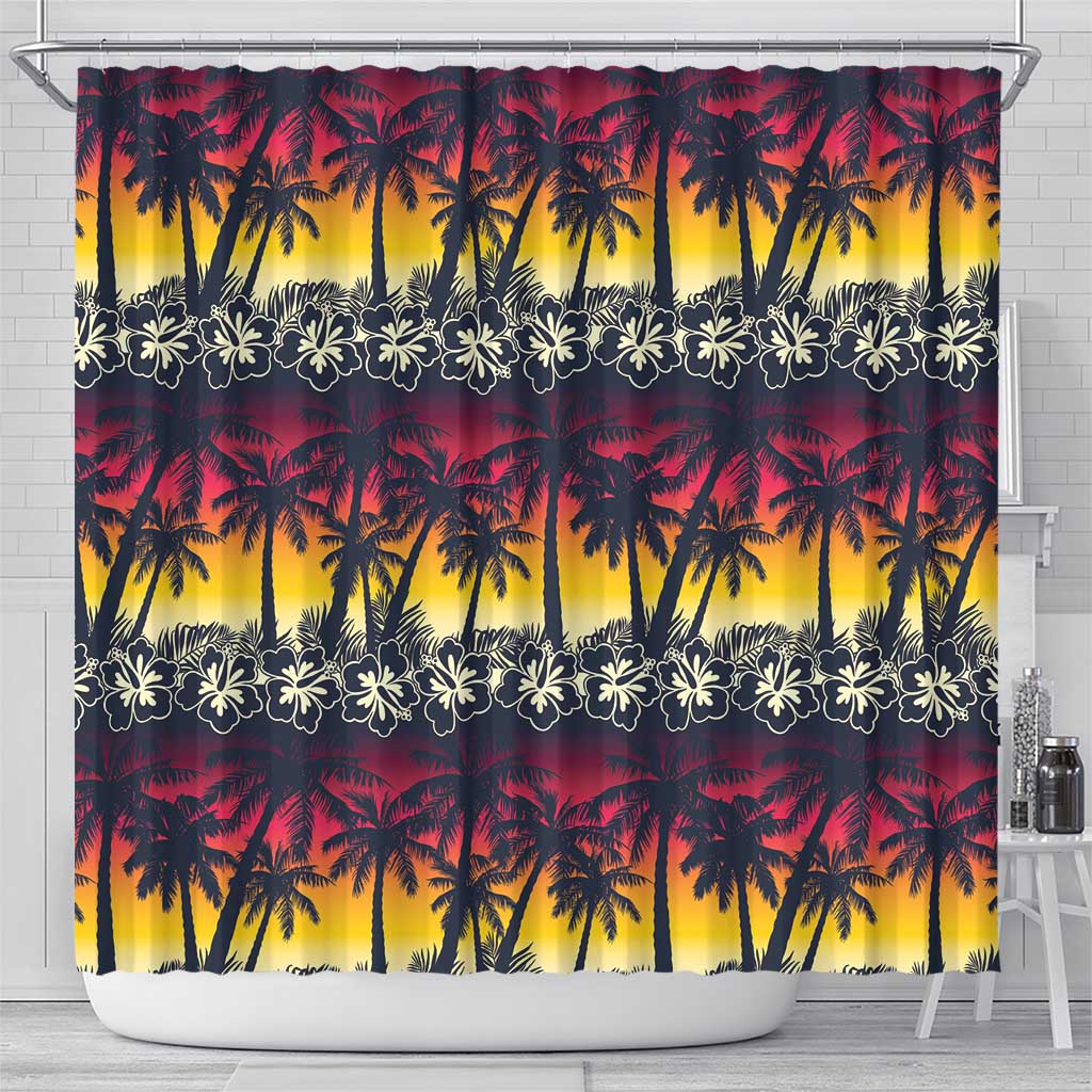 Hawaii Hibiscus Palm Tree Sunset Shower Curtain Tropical Style - Polynesian Pride