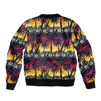 Hawaii Hibiscus Palm Tree Sunset Sleeve Zip Bomber Jacket Tropical Style - Polynesian Pride