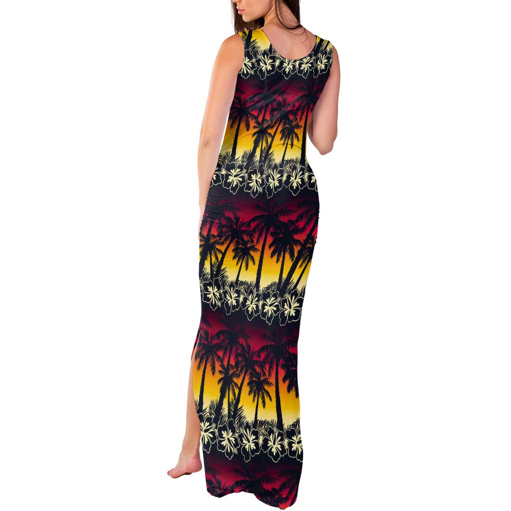 Hawaii Hibiscus Palm Tree Sunset Tank Maxi Dress Tropical Style - Polynesian Pride