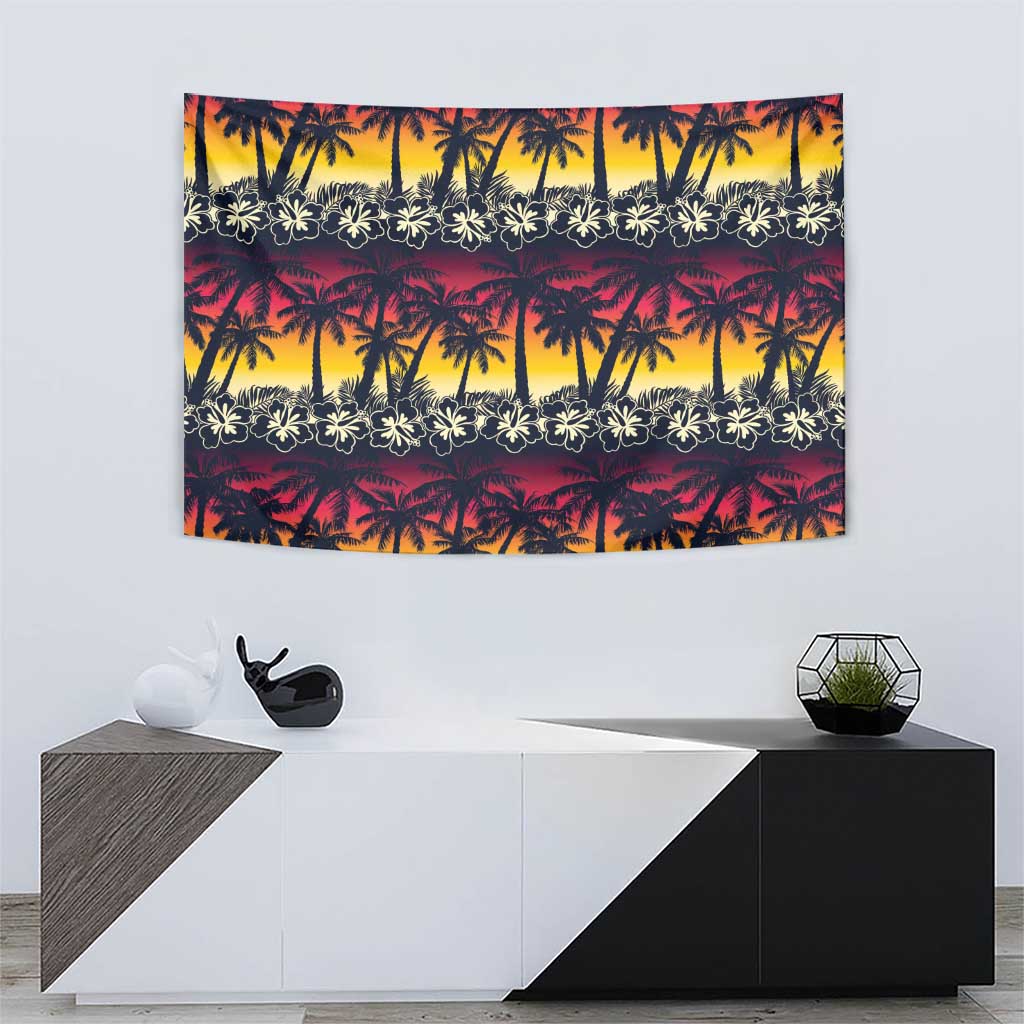 Hawaii Hibiscus Palm Tree Sunset Tapestry Tropical Style - Polynesian Pride
