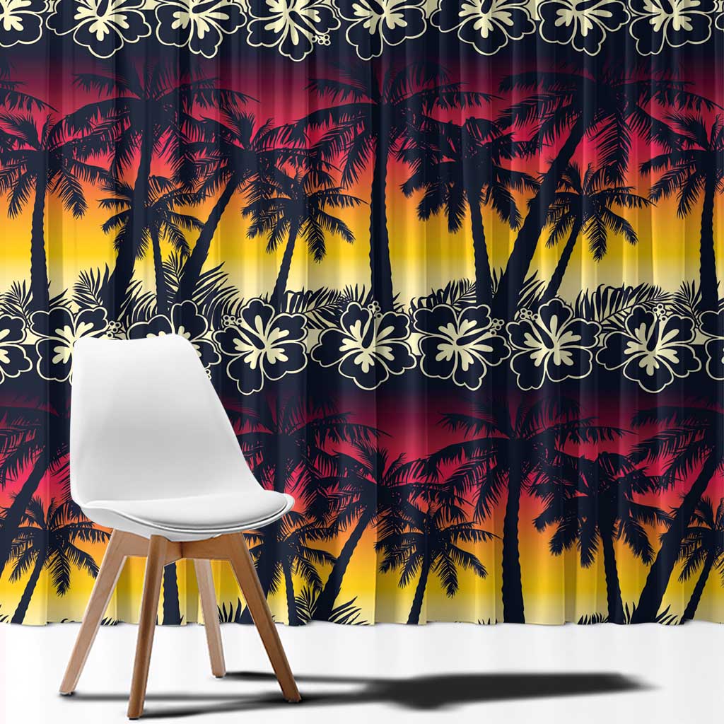 Hawaii Hibiscus Palm Tree Sunset Window Curtain Tropical Style - Polynesian Pride