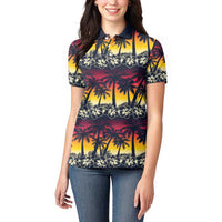 Hawaii Hibiscus Palm Tree Sunset Women Polo Shirt Tropical Style - Polynesian Pride